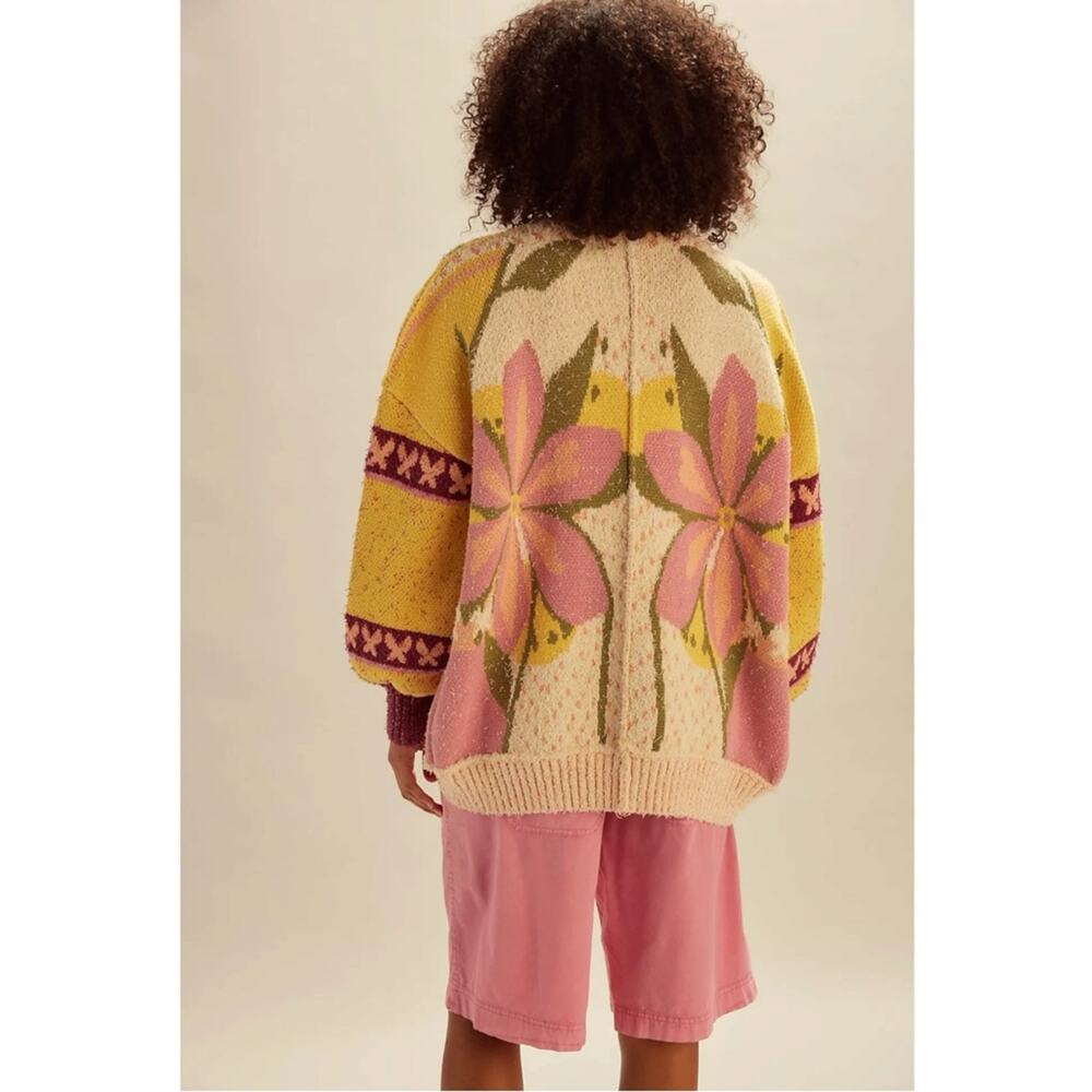 Free People Oversized Bohemian Bali Tropical Garden Cardigan Sweater Size Medium - Picture 9 of 14
